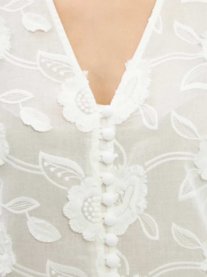 Блуза с обьемной вышивкой OD-987-1 белый ( обьемный цветок)