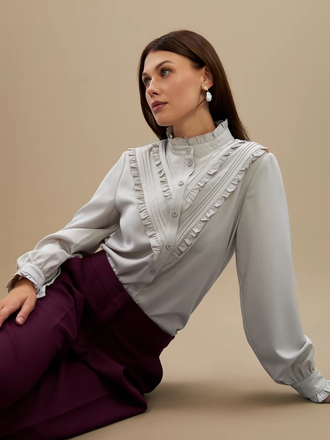 Блузка с рюшами OD-884-6 серо-коричневый