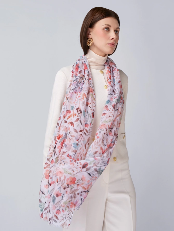 Палантин женский с акварельным цветочным принтом KSH16-125-2