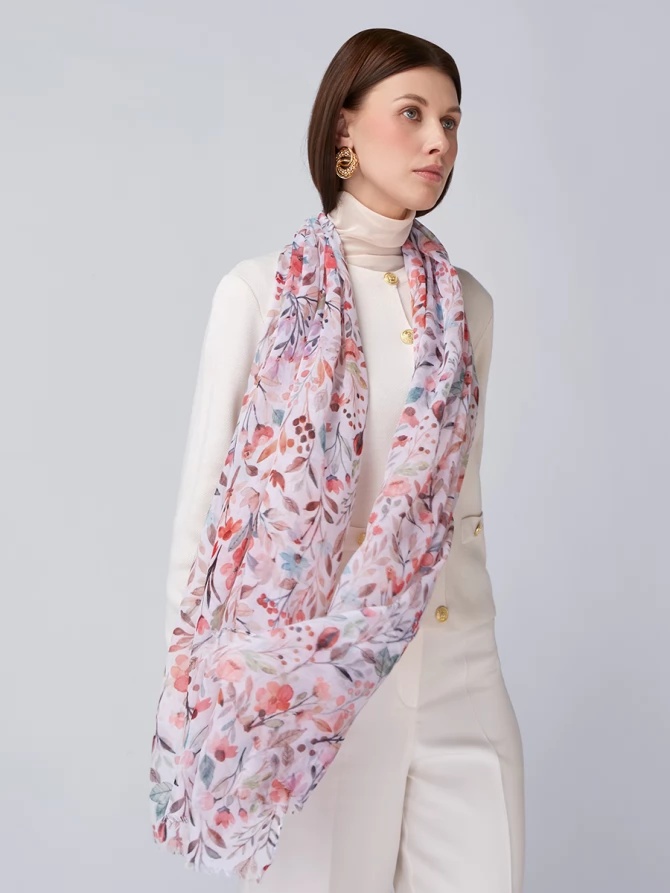 Палантин женский с акварельным цветочным принтом KSH16-125-2