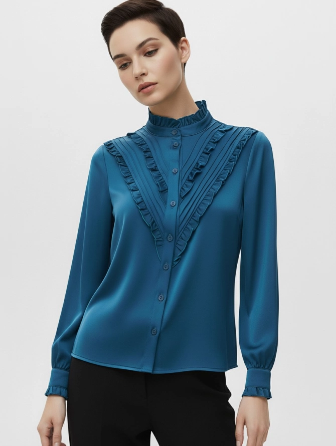 Блузка с рюшами OD-884-2 морская волна