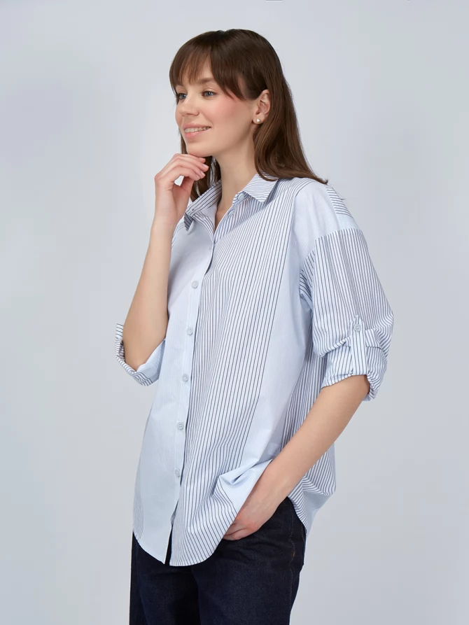 Рубашка полоса OD-918-1 серо-голубая