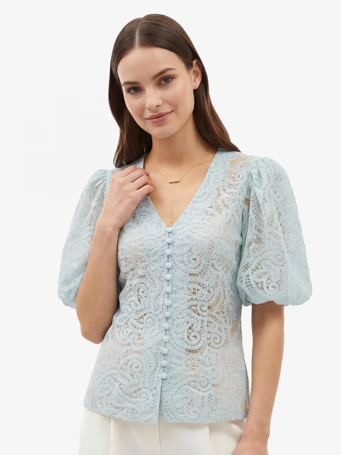Блузка из кружева с коротким рукавом OD-1038-1 бирюзовый