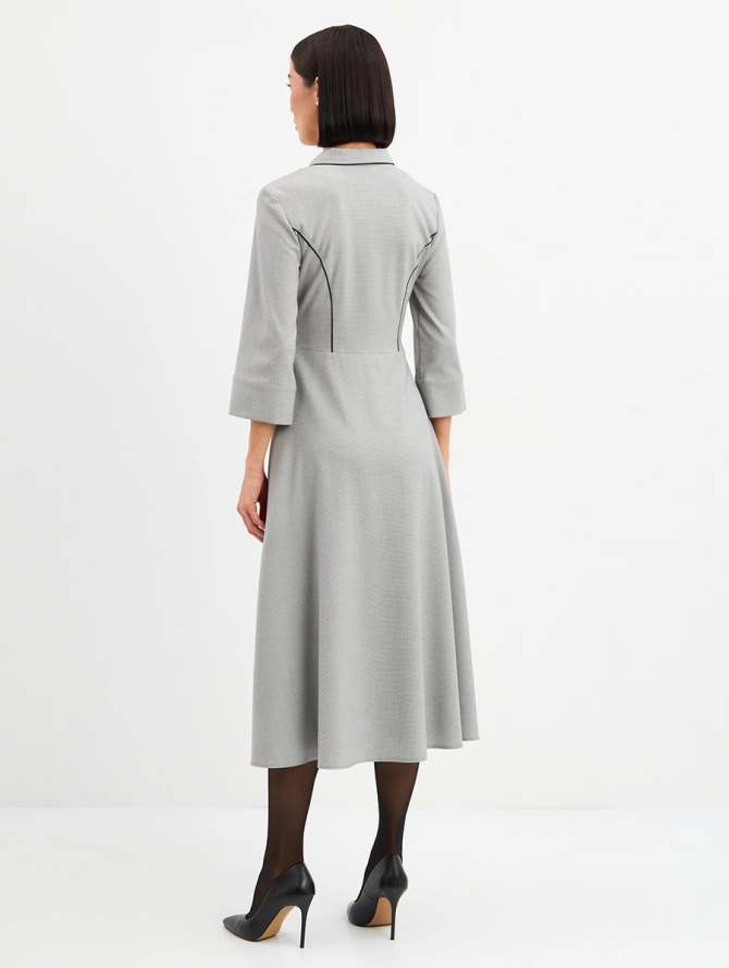 Платье с кантом в черно-белую мелкую клетку