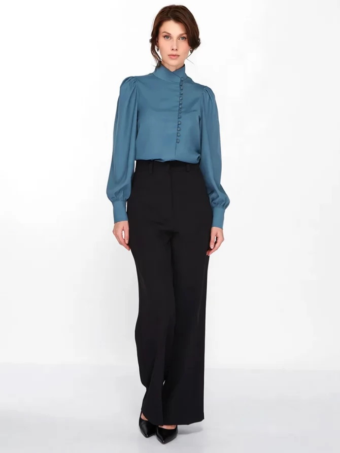 Блуза-косоворотка много пуговиц OD-550-14 серо-зеленый-голубой (морская волна)