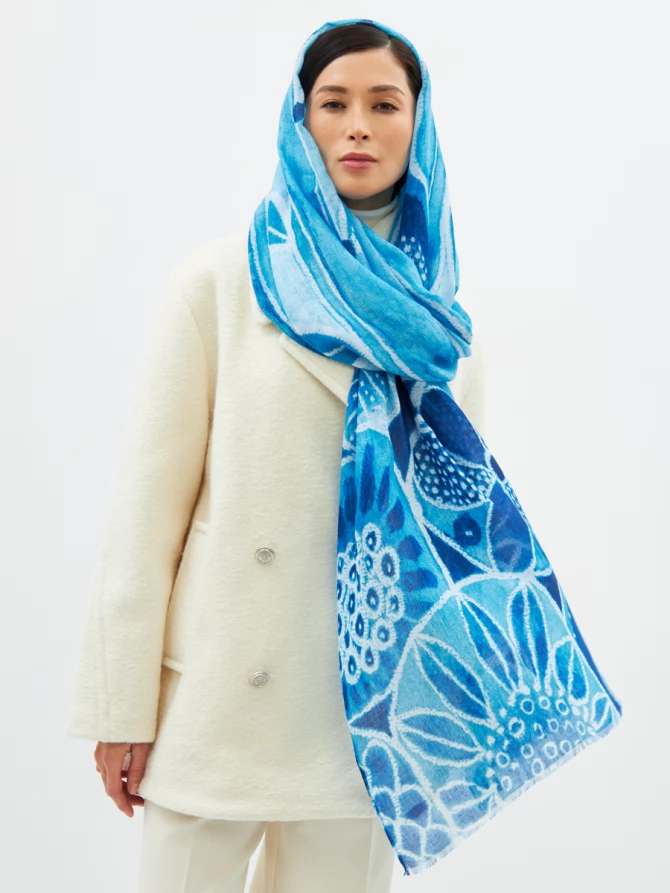 Палантин женский двусторонний с рисунком арт-деко D2H-135-4