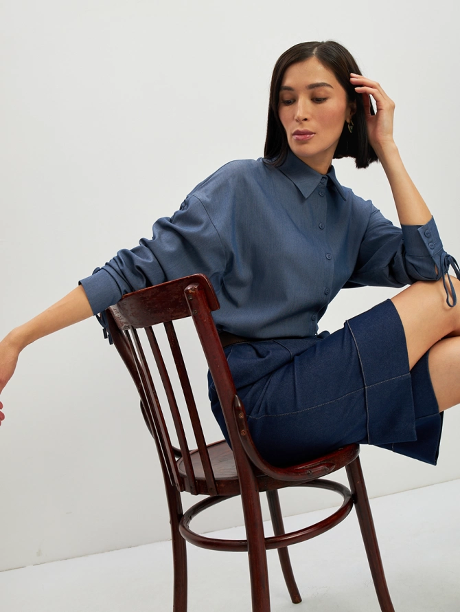 Блузка тонкая джинса OD-858-4 темный джинс