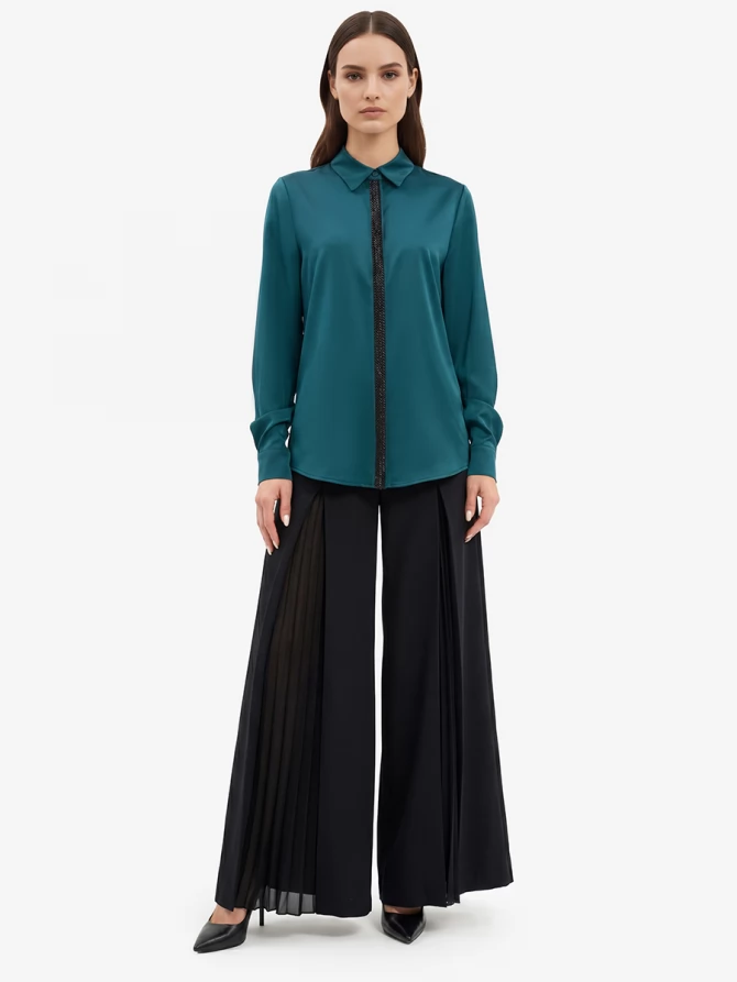 Блуза с широкой бисерной тесьмой OD-1072-2 бутылочный