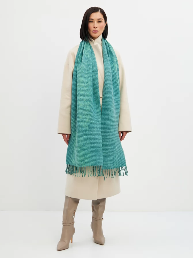 Палантин женский двусторонний с градиентом бирюза-мята