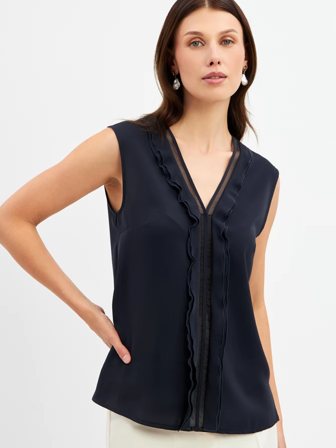 Топсо вставкой из органзы OD-975-2 синий