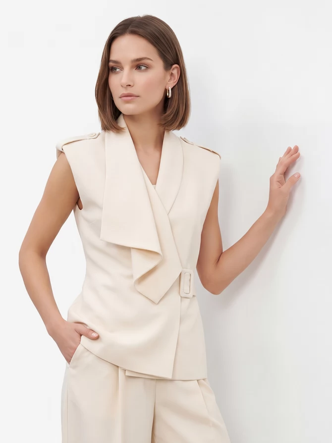 Жилет на запах из костюмной ткани OD-999-1 молочный