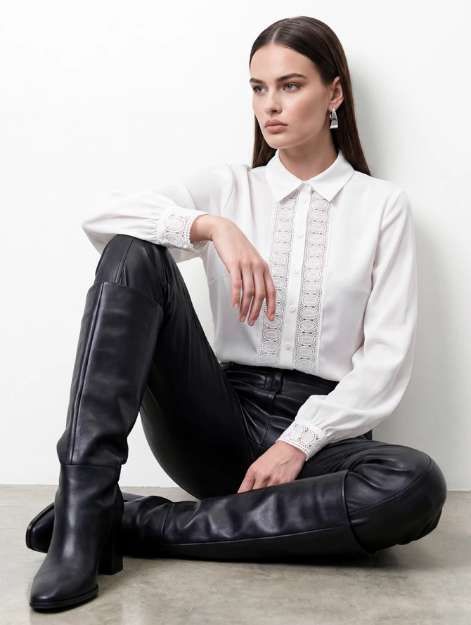 Блузка с кружевом OD-808-5 белый