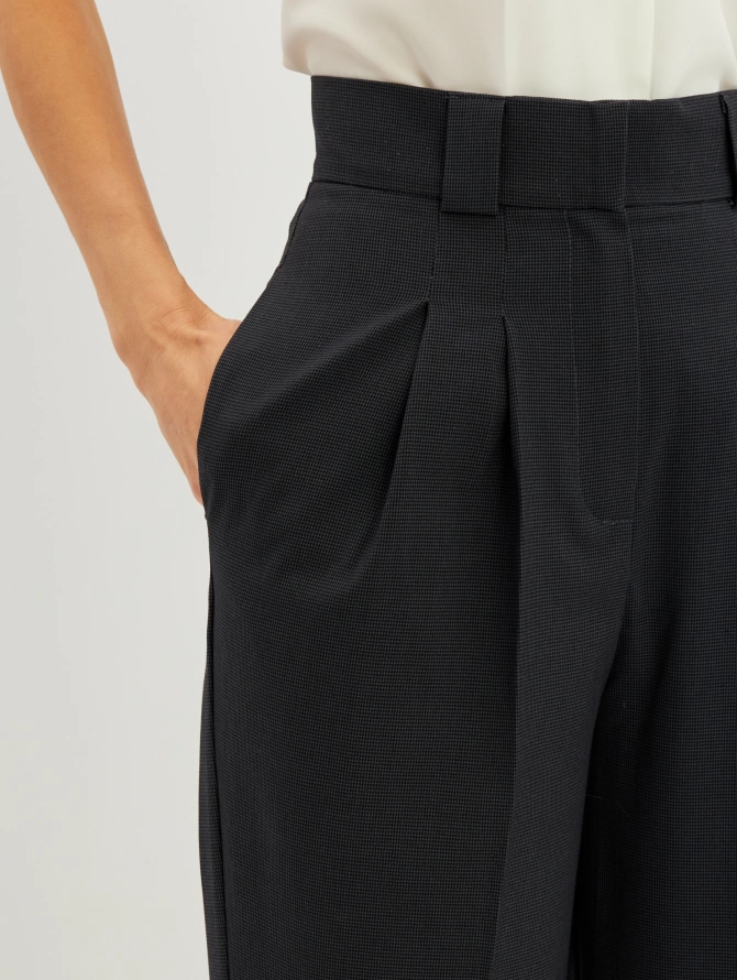 Брюки прямого силуэта из костюмной ткани в черно-синюю гусиную лапку OD-780-1