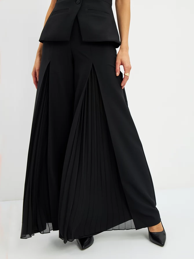 Брюки со вставкой из шифона OD-994-1 черный