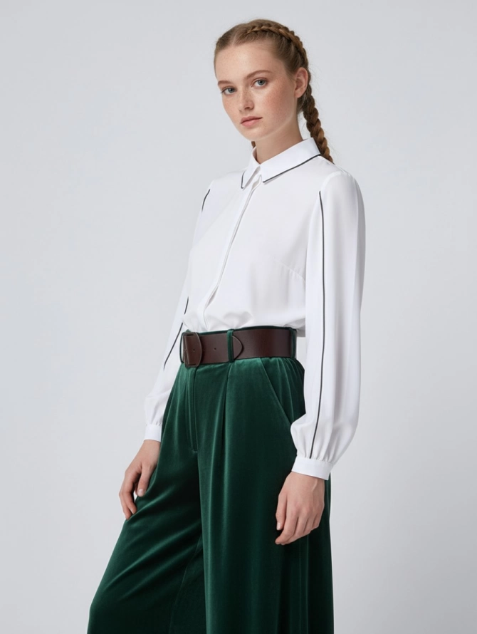 Блузка с контрастной строчкой OD-871-1 белый