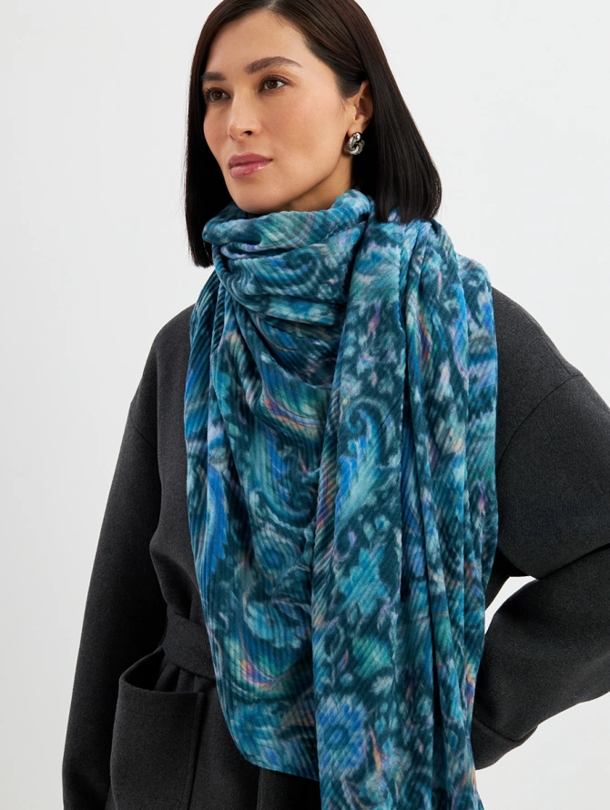 Палантин женский двусторонний жатый с рисунком