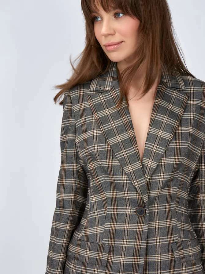 Жакет приталенный костюмка OD-821-2 серо-коричневый