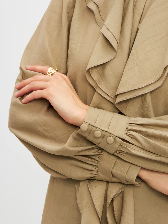 Блузкас отлетными рюшами OD-914-2 хаки