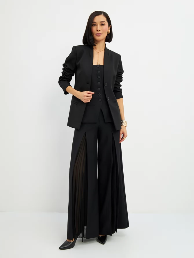 Брюки со вставкой из шифона OD-994-1 черный