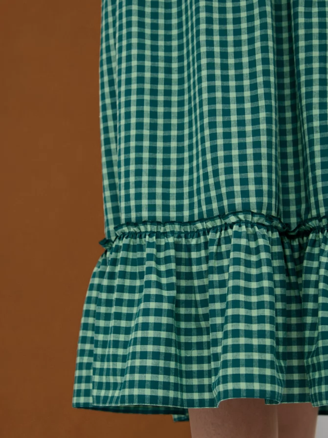 Платье из хлопка в зеленую клетку OD-792-3