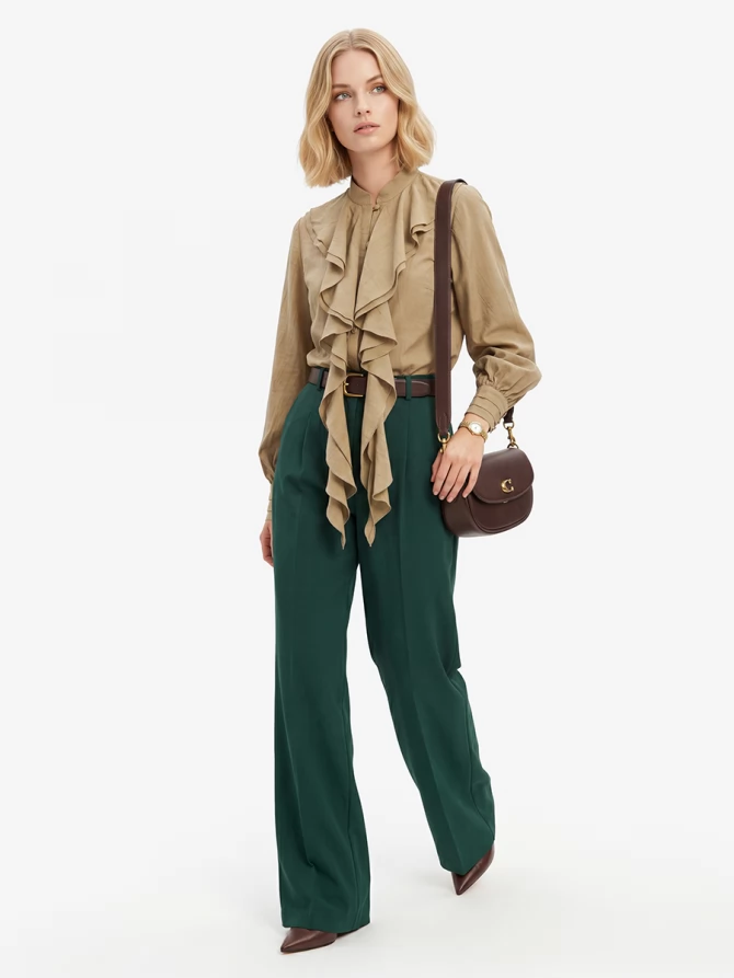 Блузкас отлетными рюшами OD-914-2 хаки