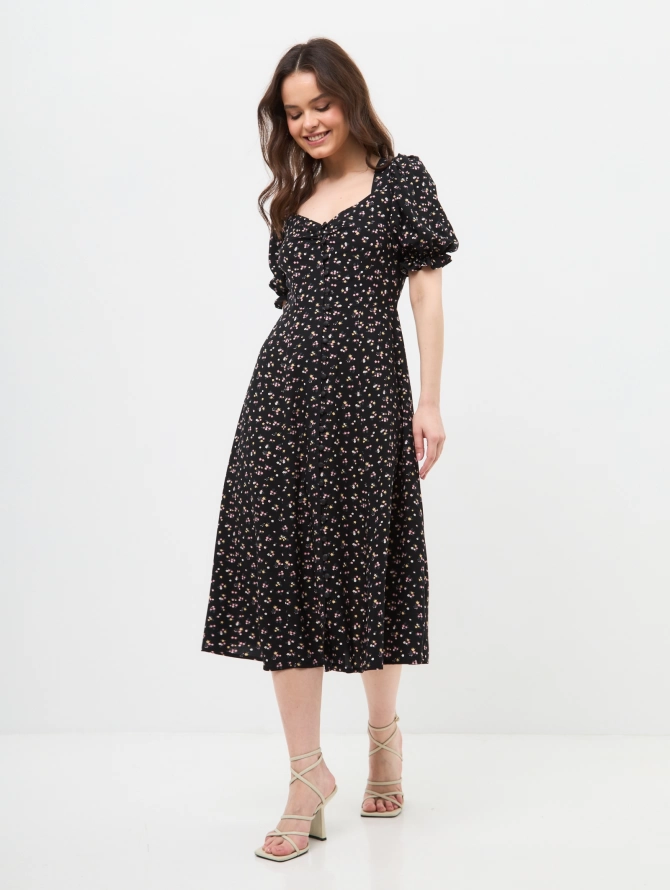 Платье штапель OD-712-9 черный в мелкий цветок
