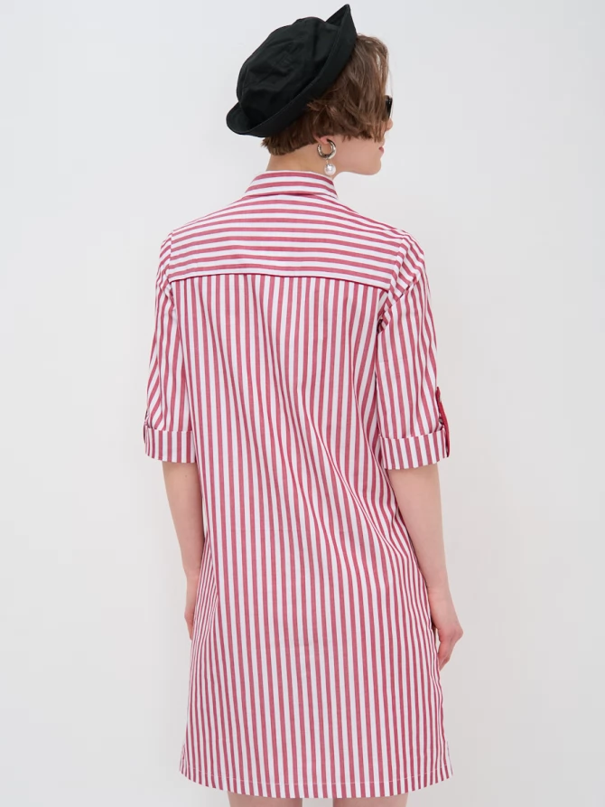 Платье-рубашка в полоску с контрастными вставками