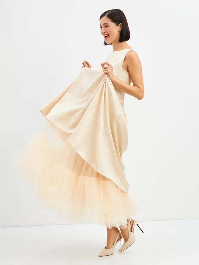 Платье из жаккарда + юбка из фатина OD-939-1 сливочный