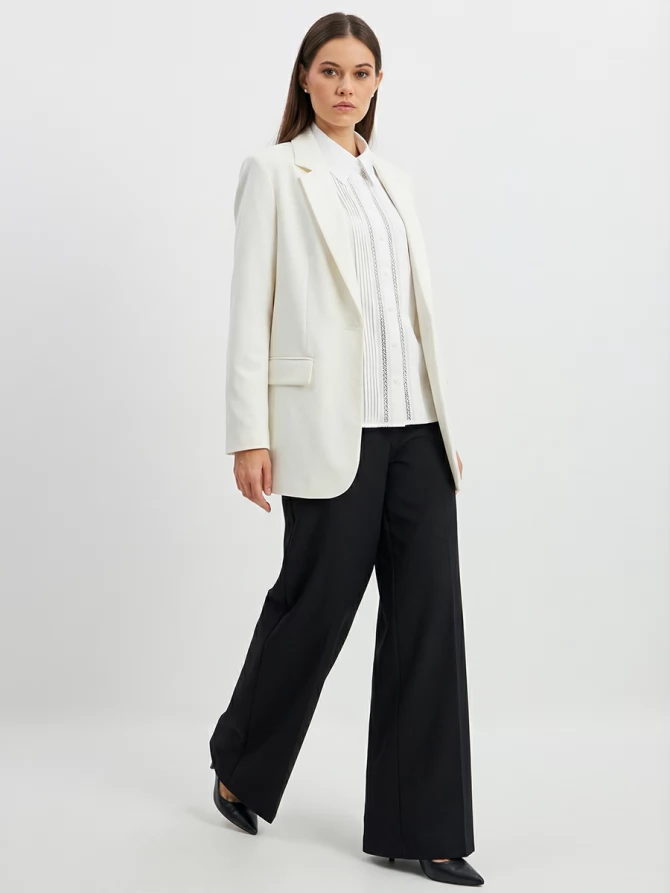 Блузка из хлопка со складками и кружевом OD-972-1 белый