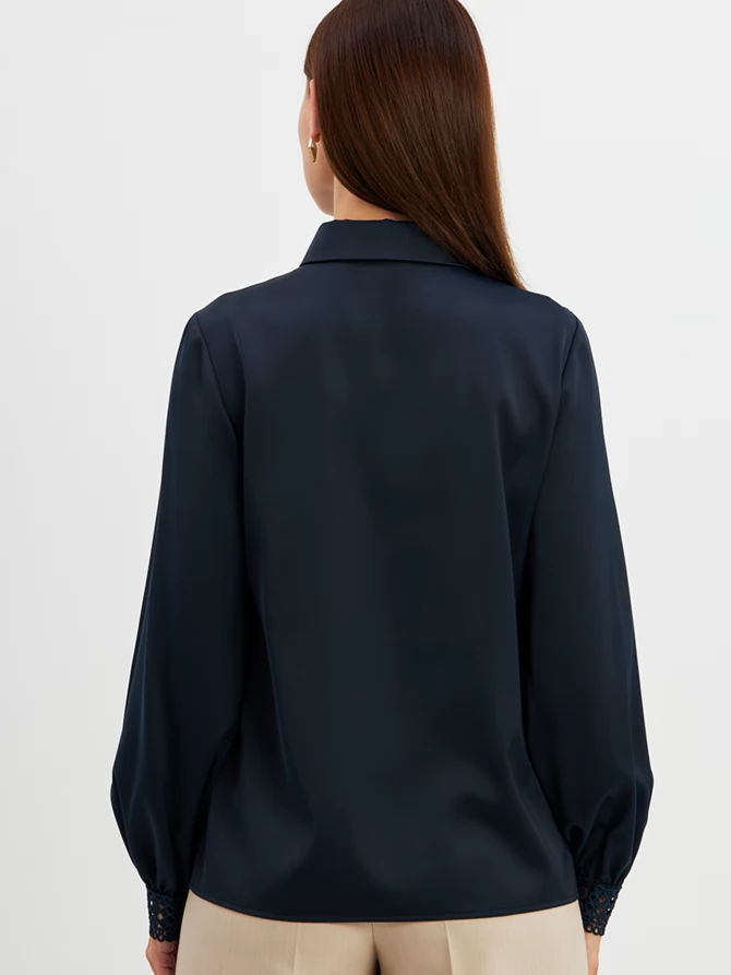 Блузка с кружевом OD-808-4 темно-синий