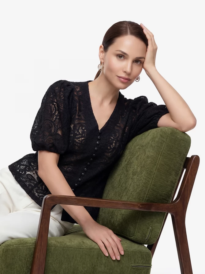 Блузка из кружева с коротким рукавом OD-1038-2 черный