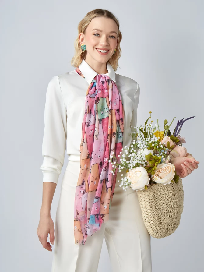 Палантин с принтом "Забавные коты"