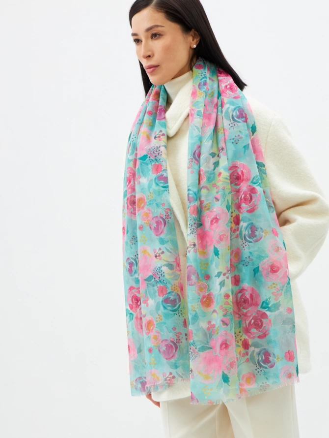 Палантин женский двусторонний с акварельным принтом D2H-13-2