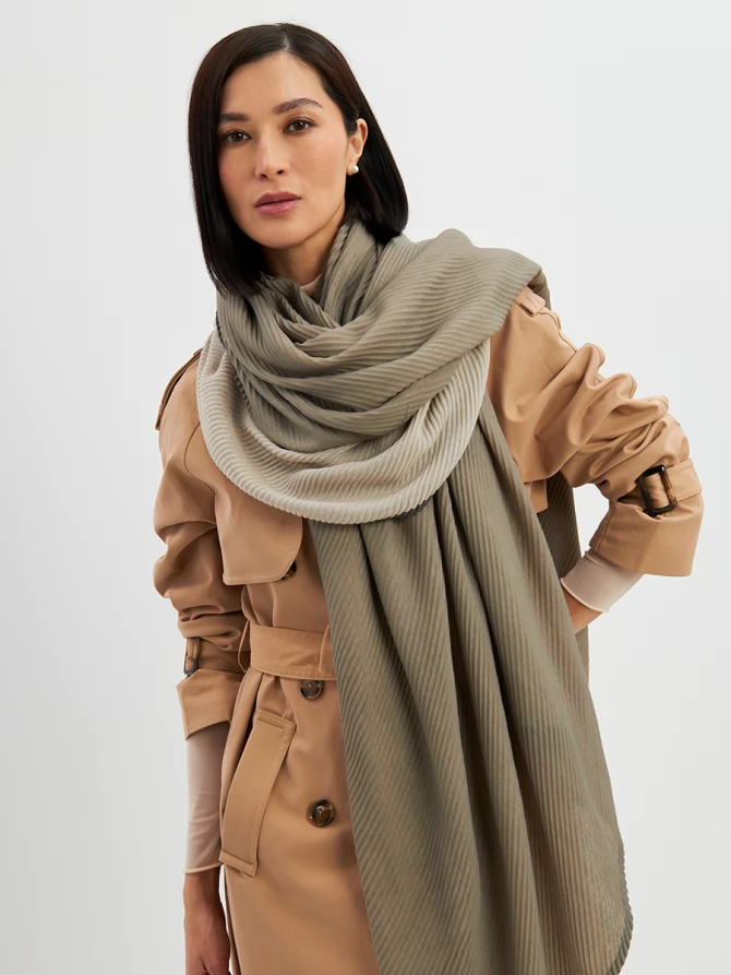 Палантин женский плиссированный двухсторонний хаки