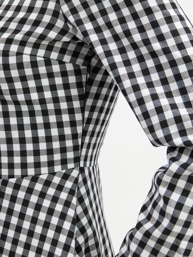 Платье с кружевным воротником потайная планка OD-886-2 ч/б клетка