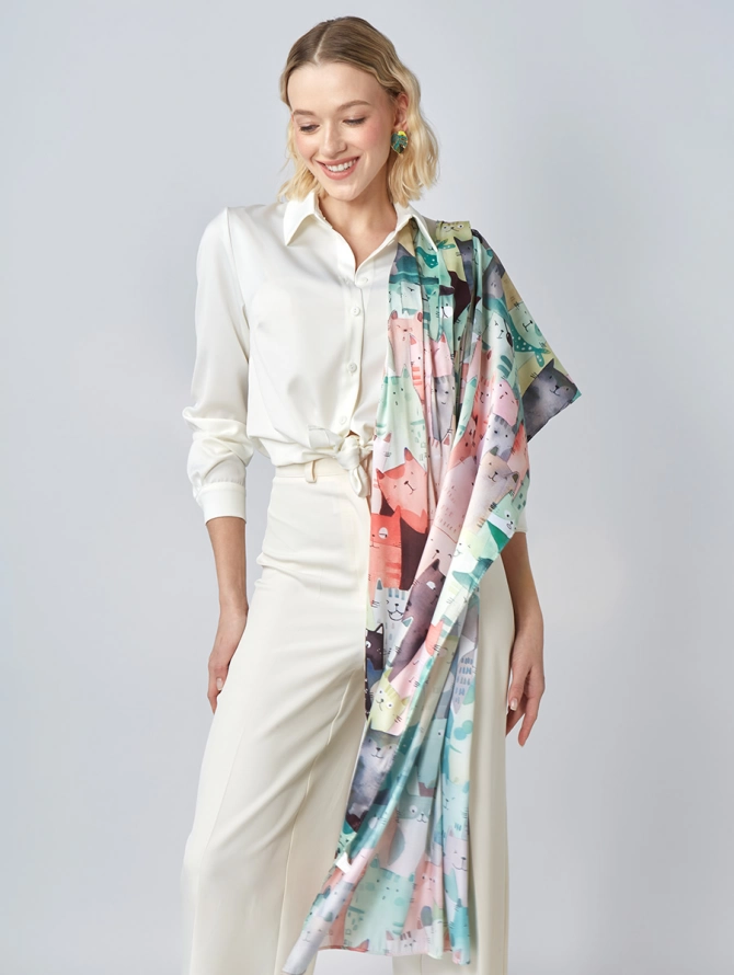 Палантин женский с принтом «Котики»