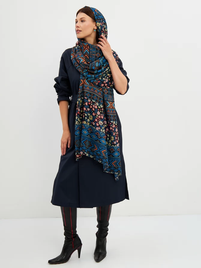 Палантин женский с этническим и цветочным узором