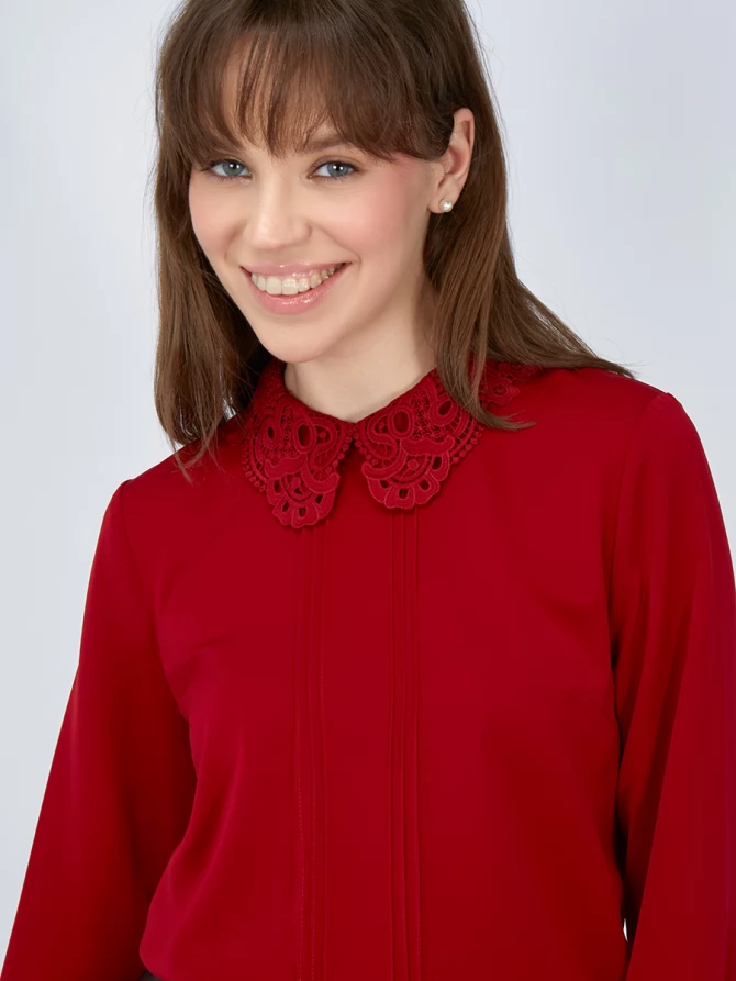 Блузка с кружевным воротником OD-861-3 бордо