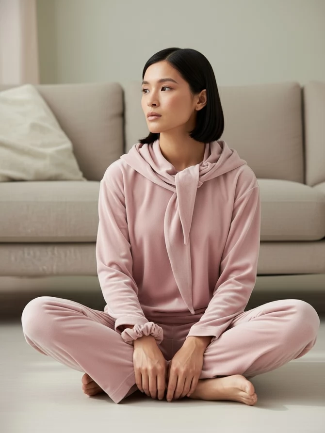 Костюм из велюра со съемным капюшоном и резинкой в комплекте OD-1009-1 розовый