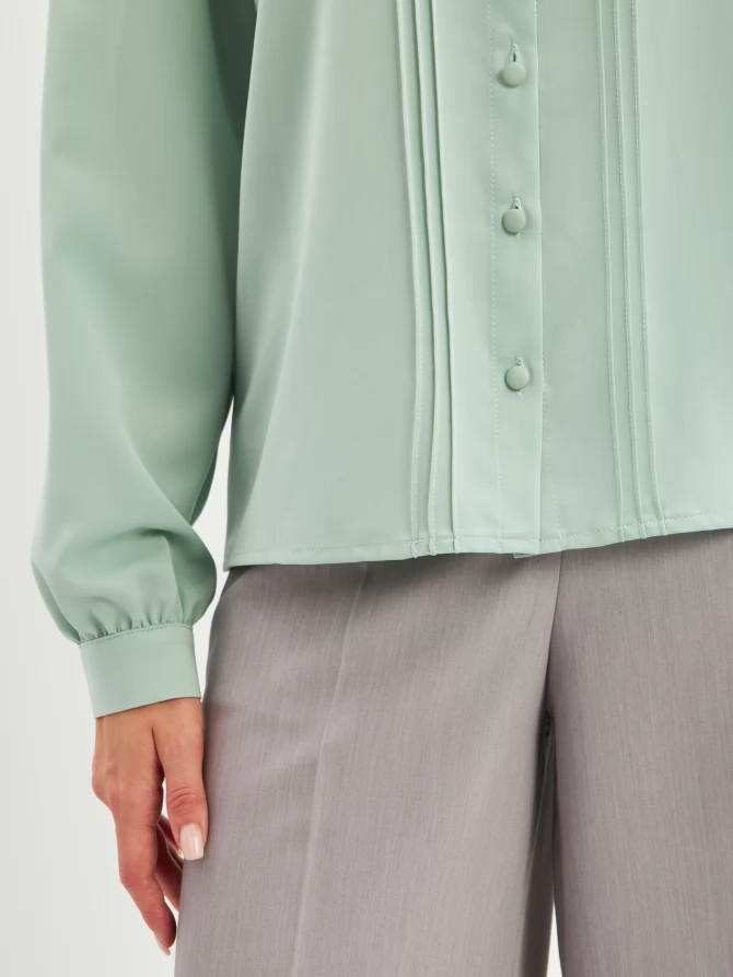 Блузка с воротником из кружева и защипами OD-913-4 св.зеленый