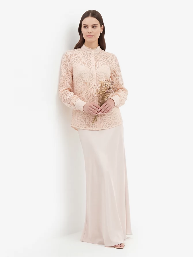 Блузка из кружевной ткани OD-977-3 лосось