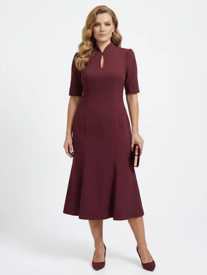 Платье воротник-капля OD-761-3  бордо
