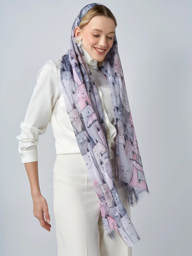 Палантин женский с принтом "Кошки"