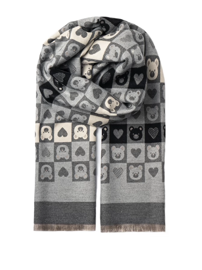 Палантин женский с принтом "Мишки и сердца", двусторонний