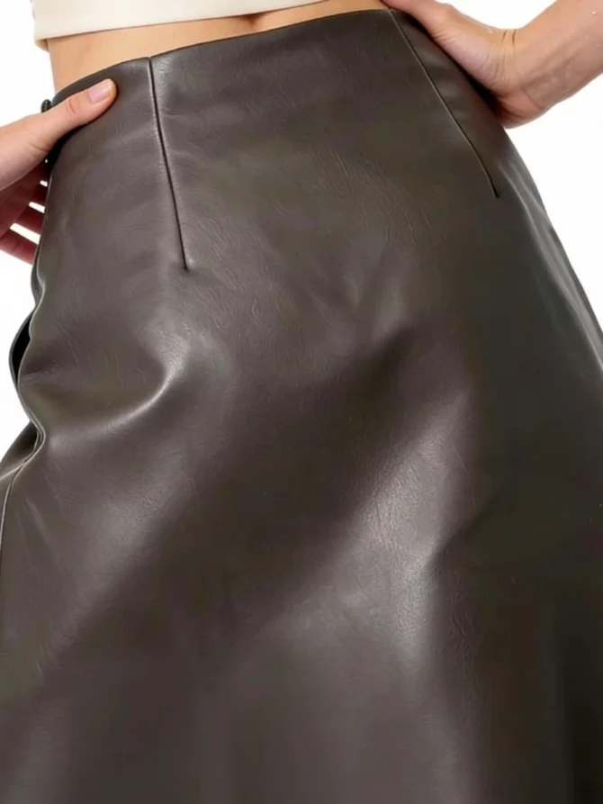 Юбка на запах из эко-кожи OD-1003-1 коричневый