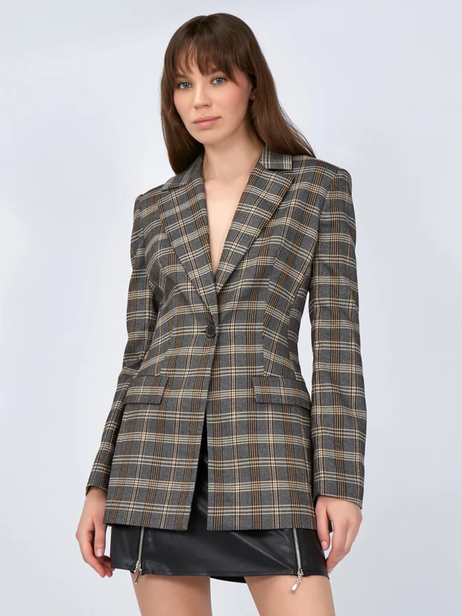 Жакет приталенный костюмка OD-821-2 серо-коричневый