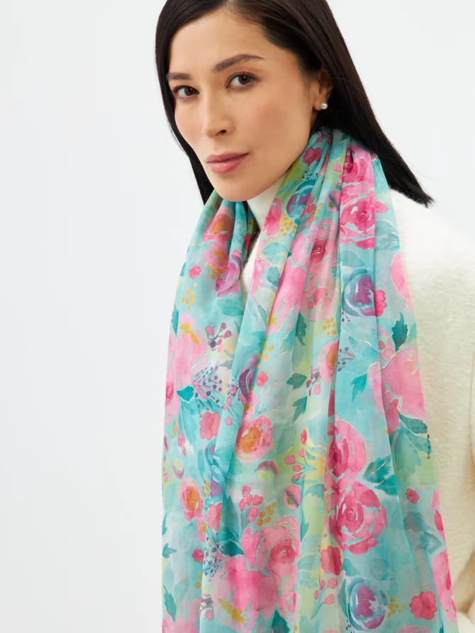 Палантин женский двусторонний с акварельным принтом D2H-13-2