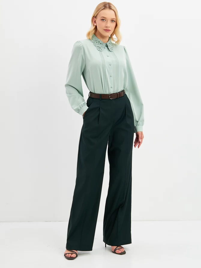 Блузка с воротником из кружева и защипами OD-913-4 св.зеленый