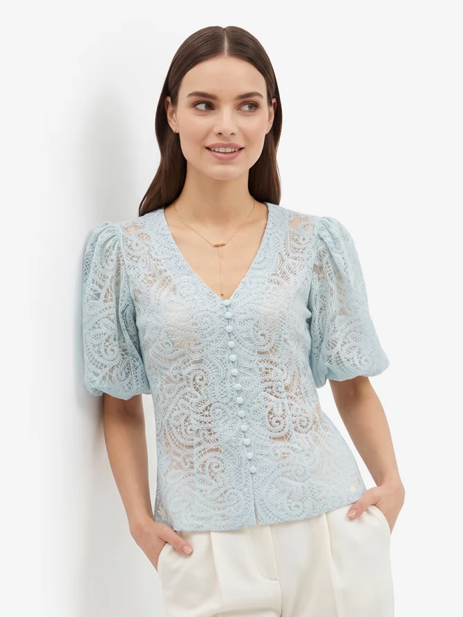 Блузка из кружева с коротким рукавом OD-1038-1 бирюзовый