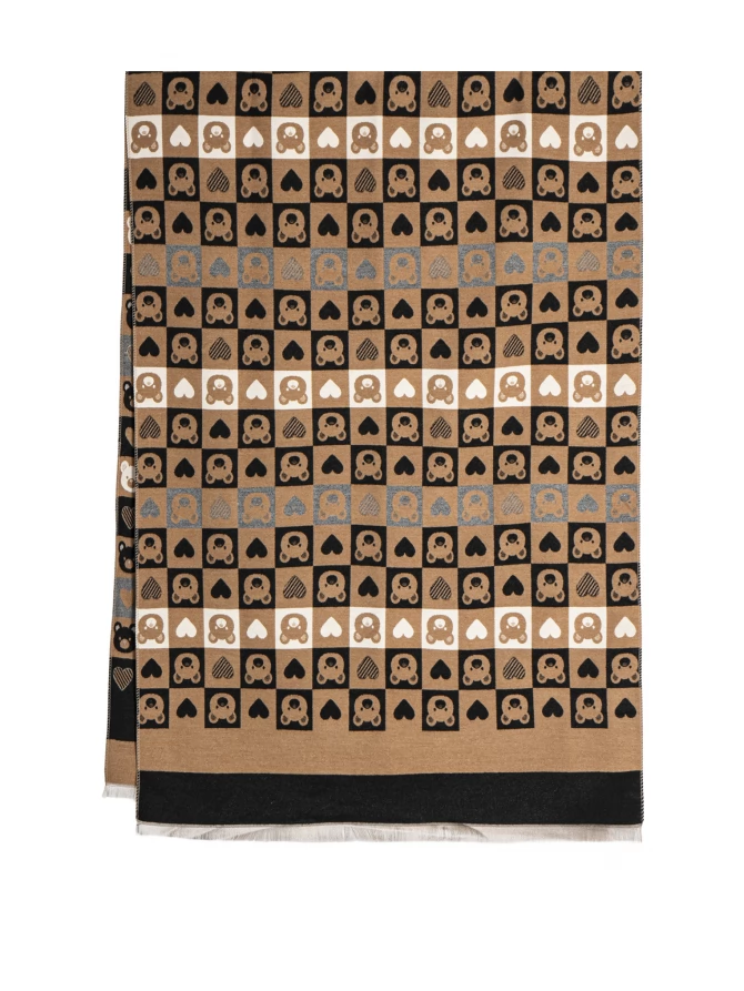 Палантин женский двусторонний с принтом 'Мишки и Сердца'